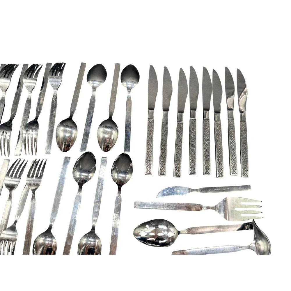 Rogers Vogue MCM Flatware Set Textured Handle 54 Pieces Service for 8 PLUS